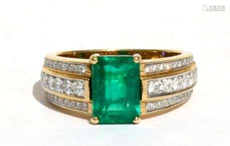 An 18ct gold Colombian emerald and diamond ring, (emerald approx 2.31ct), Approx. UK size N