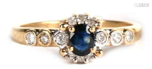 A 9ct gold, sapphire and diamond cluster ring, 2.5g Approx.. size P.