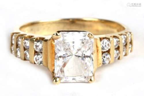 A 14ct gold and white topaz Art Deco style ring, 4.2g. Approx. UK size M