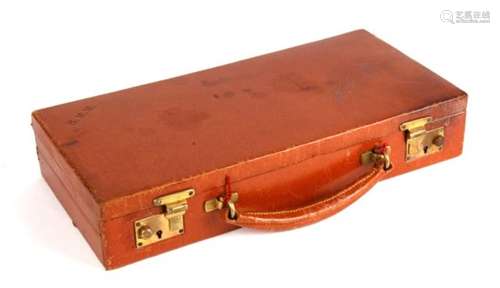 An Asprey's brown leather jewellery box with two internal cantilever trays. 33cm (13 ins) wide