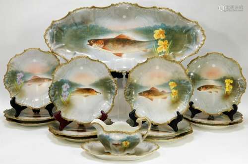 15PC French Limoges Porcelain Fish Dinnerware Set