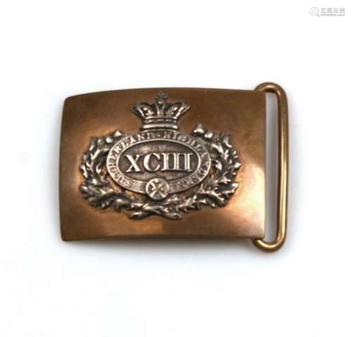 A 93rd (Sutherland Highlanders) Regiment of Foot, silver on brass belt buckle. Overall width 7.