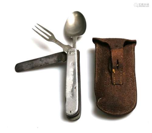 An Operation Market Garden casualty combination knife fork & spoon set in its leather case belonging