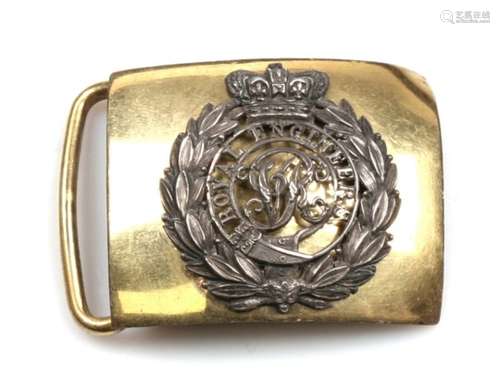 A 19th century Royal Engineers silver on brass waist belt buckle. Overall width 7cms (2.75ins)