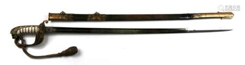 A 19th century British Naval officers sword with folding/locking knuckle guard and bullion wire