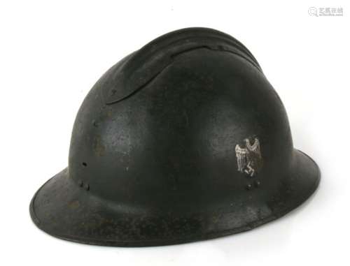 From a private collection, a WW2 French Adrian helmet with Third Reich double Army decals. Buyers