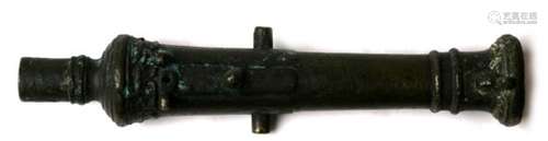 A cast bronze signal cannon, 19cms (7.5ins) long.