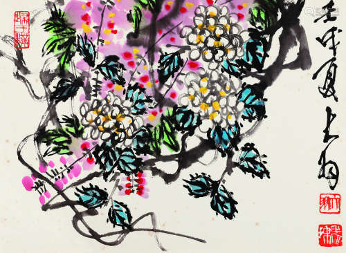 陈大羽（1912～2001） 1982年作 紫藤 镜框