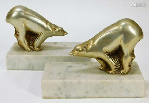 PR French Art Deco Bronze Polar Bear Book Ends