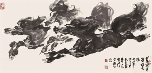 韦江凡（1922～2016） 1994年作 草绿平原骏走风 镜片