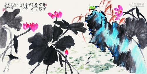 萧平（b.1942） 2013年作 花卉 镜片