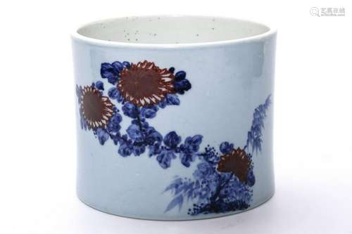 An Under Glaze Blue and Copper Red Brushpot