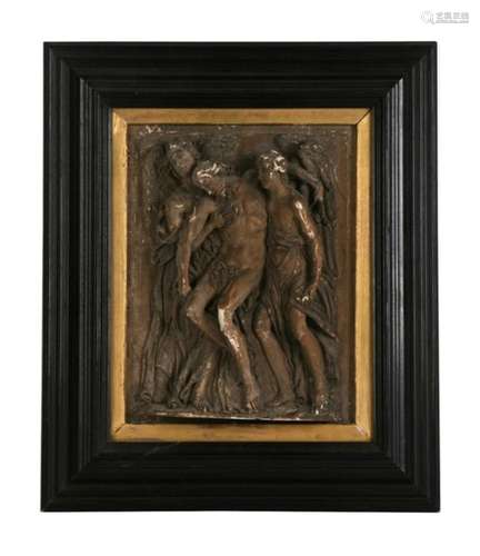 After Donatello (Italian 1386-1466). A 19th century plaster relief of the dead Christ tended by