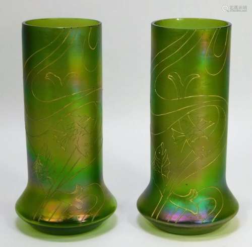PR Enameled Fish Bohemian Art Glass Vases