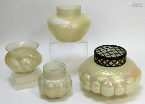 4 White Opalescent Bohemian Art Glass Vases
