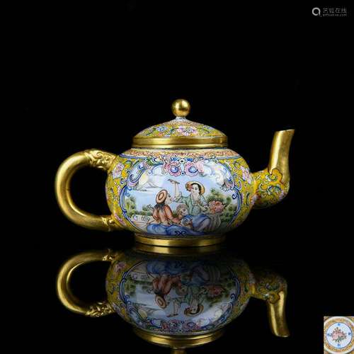 A Bronze Gilt Painted Enamel Teapot