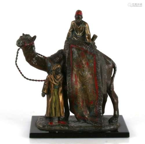 After Franz Bergman, a 20th century cold painted spelter petrol striker table lighter of a camel