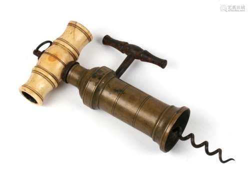 A 19th century brass barrel King’s screw corkscrew.20m (8 ins) long