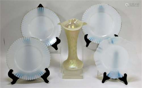 5PC Opalescent Bohemian Art Glass Vase and Plates