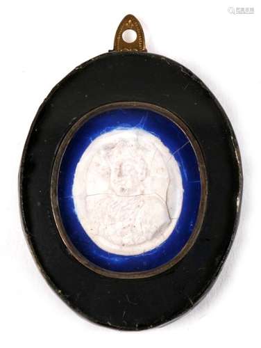 A wax plaster and glass portrait plaque or pendant of Charles XII of Sweden. 6cm 2.5 inches.