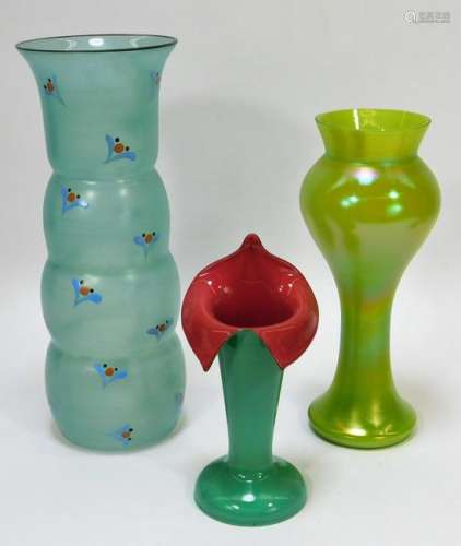 3 Vibrant Bohemian Czech Art Glass Vases
