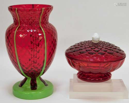 2 Kralik Ruby Red Bohemian Art Glass Vessels
