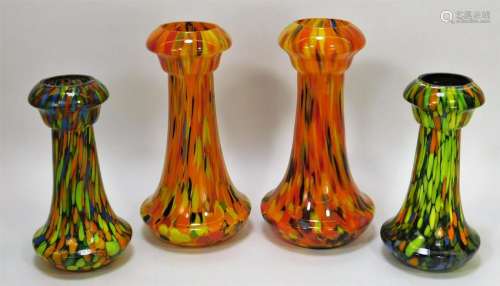 2PR Ruckl Splatter Bohemian Art Glass Vases