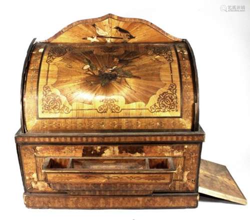 A Napoleonic prisoner of war straw work desktop writing bureau with hidden compartments, 37.5cms (