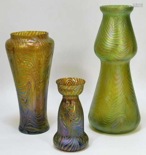 3 Rindskopf Bohemian Czech Art Glass Vases