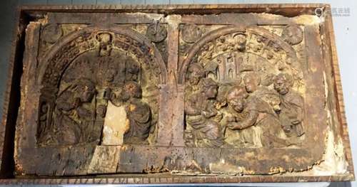 A 17th century Italian / German figural relief carved wood double panel