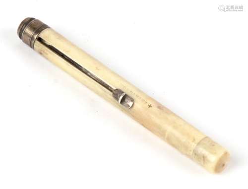 A late 19th/ early 20th century Sampson Mordan ivory and silver combination pen pencil. 8.5cm (3.