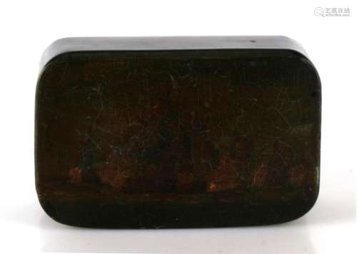 A large 19th century papier mache box painted with a scene of a naval battle. 13cm (5.2 ins) wide.