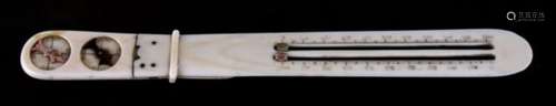 An unusual 19th century ivory whist or bridge marker, with graduated dials to the handle and sliders