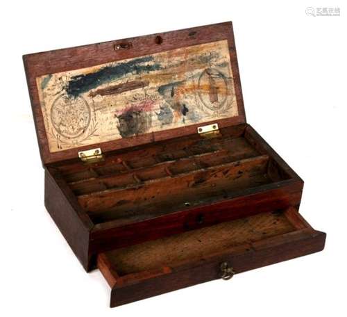 A George III mahogany artist's paint box by Reeves & Inwood. Hinged cover with stained paper