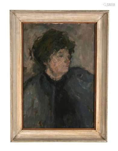 Anthony Morris (b1938) - Portrait Study No. 2 - portrait of a lady, initialled lower right, label to