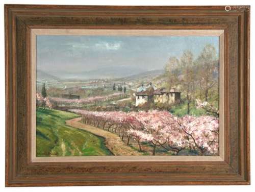 Kenneth Denton RSMA (b1932) - Spring in the Ardeche - signed lower left, oil on canvas, framed, 59