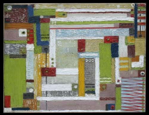 20th century school - Abstract Squares - oil on canvas, unframed, 36 by 46cms (14.25 by 18ins).