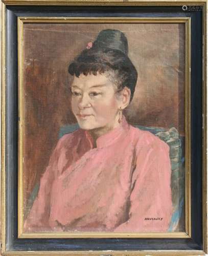 Philip Naviasky (British 1894-1983) - Portrait of Mrs Hua - signed lower right, oil on canvas laid