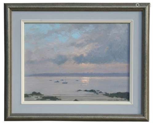 John Webster RSMA (b1932) - Early Morning, Locquirec, Brittany - signed lower right, oil on board,