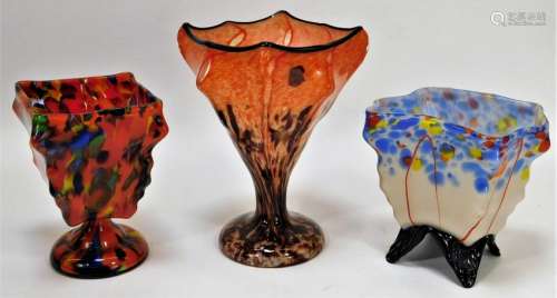 3 Kralik Bohemian Czech Art Glass Compotes