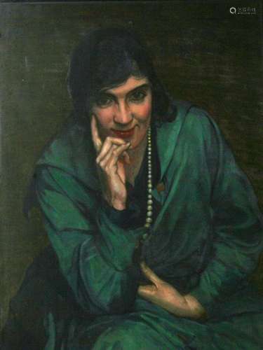 Robert Sivell RSA (Scottish 1888-1958) - Girl in Green Overalls - oil on panel, signed and dated