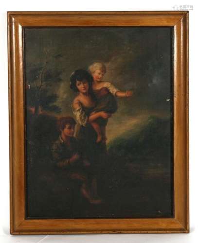 Early 19th century school - A Young Woman with Two Children - oil on canvas, framed, 35 by 45cms (