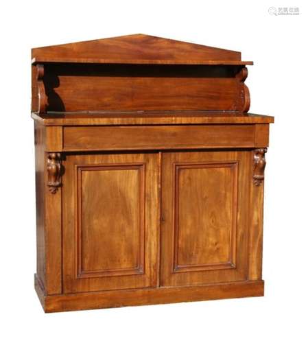 A Victorian mahogany chiffonier with single frieze drawer above cupboards standing on a plinth base.