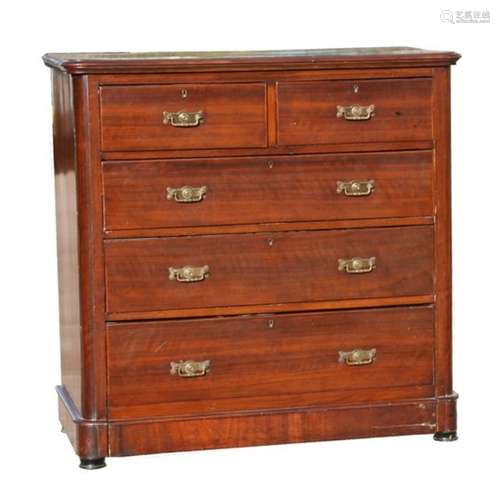 A Victorian mahogany chest with two short and three graduated long drawers. 103cm (40.5ins) wide.