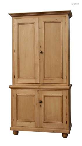 A Victorian stripped pine cupboard, pair of cupboard doors enclosing shelved interior with further