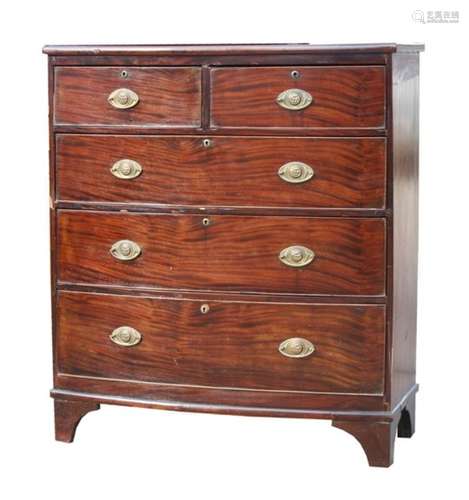 A 19th century figured mahogany bow fronted chest, with two short and three graduated long drawers