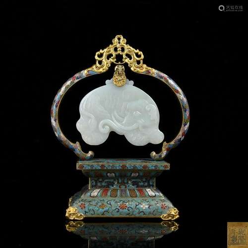 A Jade Pendant with Cloisonne Stand