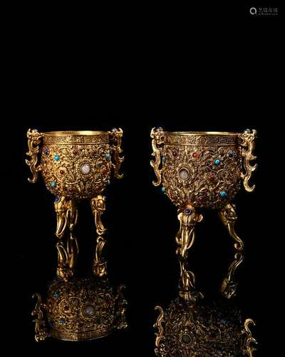 Pair of Bronze Gilt Cups