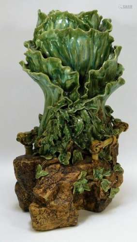 LG Studio Pottery Cabbage Leaf Majolica Vase 22