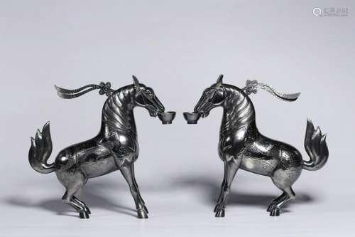 Pair Silver Horses